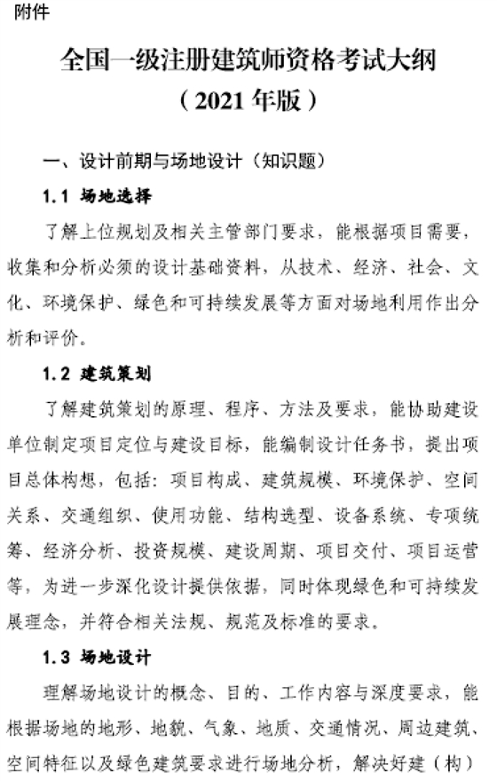 大事件！9門變6門！一級注冊建筑師考試大綱（21版）發(fā)布，2023年執(zhí)行！